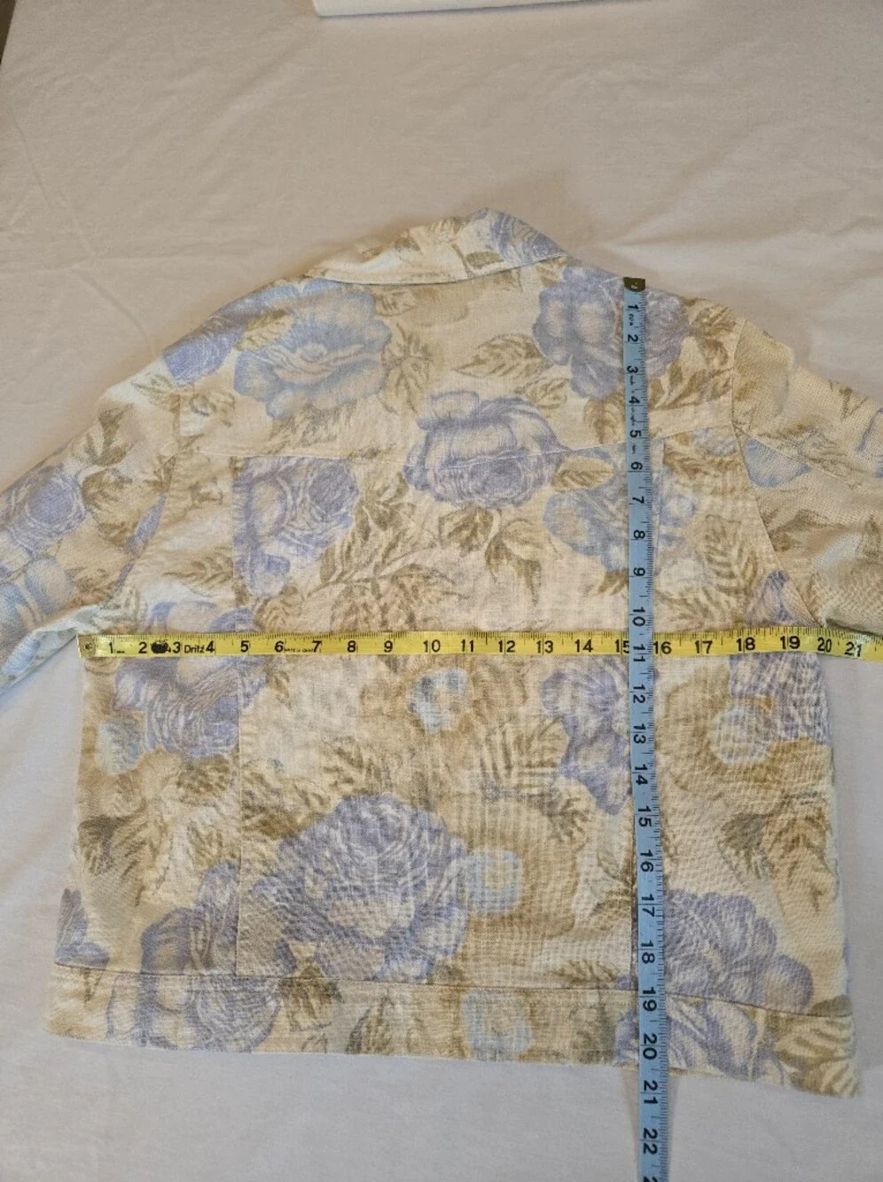 Vintage Bill Blass Floral Button-Front Linen/Cotton Jacket in Light Blue & Cream